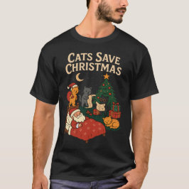 Katzen retten Weihnachten Lustiger Weihnachtsmann T-Shirt