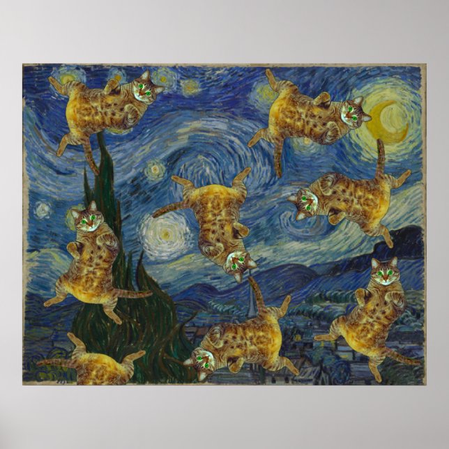 Katzen rocken in Van Gogh's "Starry Night" Poster (Vorne)