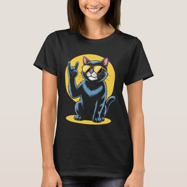 Katzen Rockmusik T-Shirt (Vorderseite)