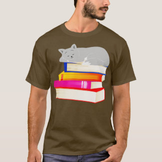 Katzen schlafen auf Büchern Lesen Katze Lover T-Shirt