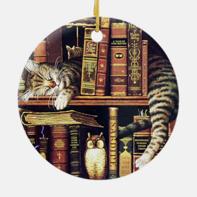 Katzen schlafen in Bibliothekaren Keramik Ornament (Hinten)