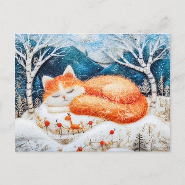 Katzen schlafen in einem Fantasy-Wald aus Felt Tec Postkarte (Vorderseite)
