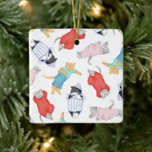 KATZEN SCHLAFHOSEN Keramik Quadratischer Weihnacht Keramikornament