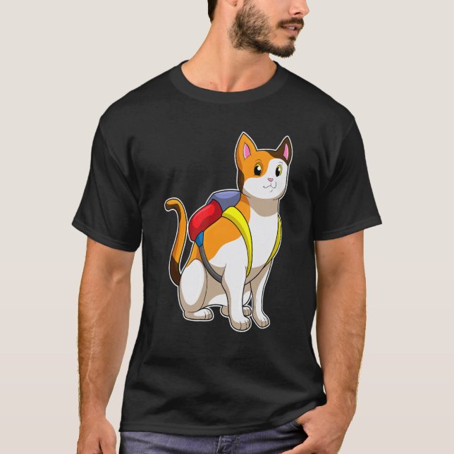 Katzen-Schulranzen T-Shirt (Vorderseite)