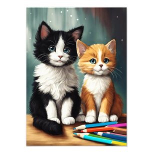 Katzen, schwarz und weiß fotodruck
