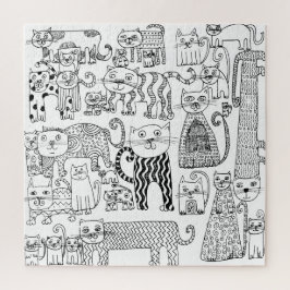 Katzen Schwarz und Weiß Spaß Hand zeichnen Moderne Puzzle