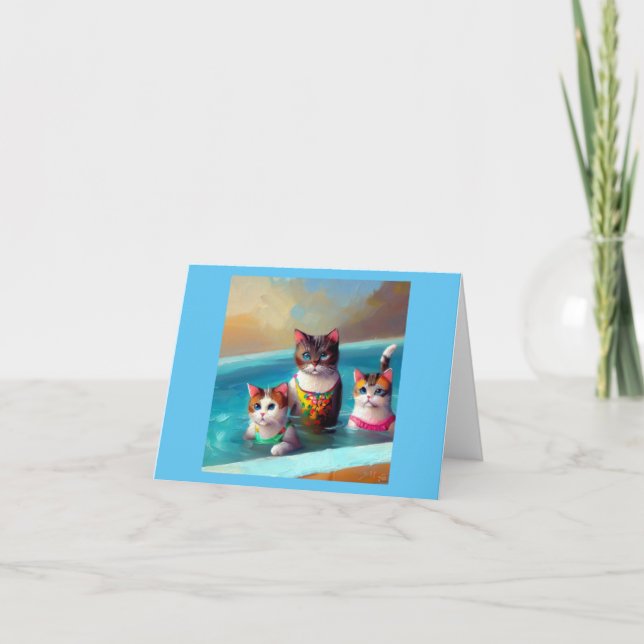 Katzen Schwimmen Karte (Vorderseite)