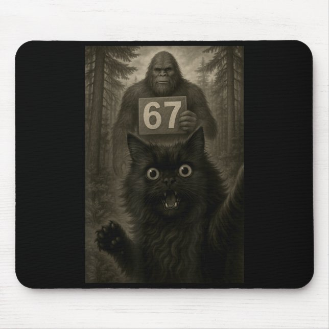 Katzen-Selfie 67 Meme Six Seven Lustiger Bigfoot  Mousepad (Vorne)