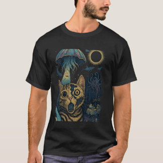 Katzen-Selfie gebrochenes Gesicht Quallen UFO Astr T-Shirt