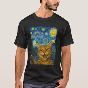Katzen-Selfie in Sternennacht Van Gogh Katzenliebh T-Shirt