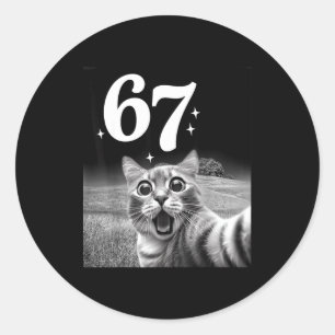 Katzen-Selfie mit 67 Meme lustige Katzen Grafik fü Runder Aufkleber