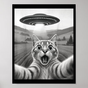 Katzen-Selfie mit Alien-Ufo Lustige Katze für Männ Poster