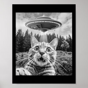 Katzen-Selfie mit Alien-Ufo Lustige Katze für Männ Poster