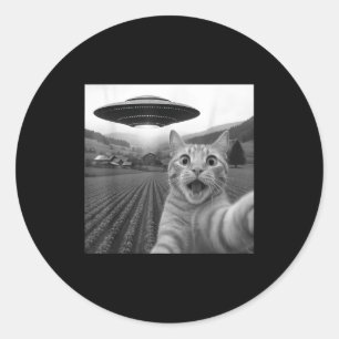 Katzen-Selfie mit Alien-Ufo Lustige Katze für Männ Runder Aufkleber