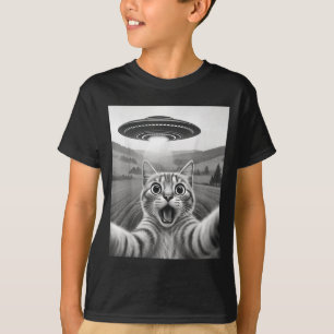 Katzen-Selfie mit Alien-Ufo Lustige Katze für Männ T-Shirt