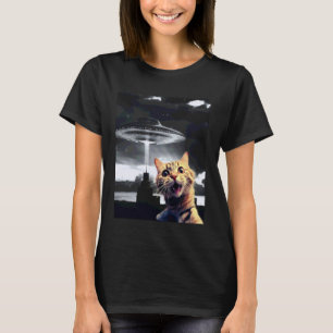 Katzen-Selfie mit Alien-UFO Lustige Katze für Männ T-Shirt