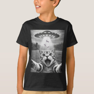 Katzen-Selfie mit Alien-UFO Lustige Katze für Männ T-Shirt