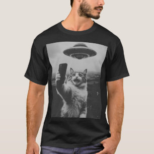 Katzen-Selfie mit Alien-UFO Lustige Katze T-Shirt