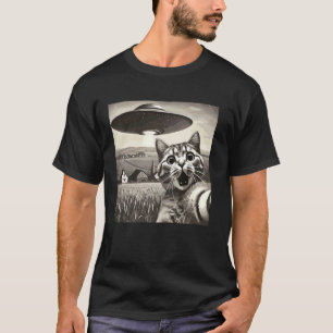 Katzen-Selfie mit Alien-UFO Lustige Katze T-Shirt