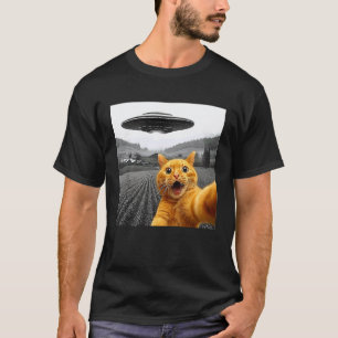 Katzen-Selfie mit Alien-UFO Lustige Katzen für Män T-Shirt