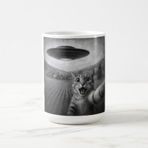 Katzen-Selfie mit Alien-UFO Lustige Katzen-Geschen Kaffeetasse