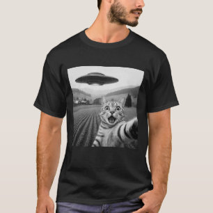Katzen-Selfie mit Alien-UFO Lustige Katzen-Geschen T-Shirt
