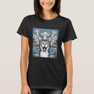 Katzen-Selfie mit Alien-UFO Lustige Katzen-Geschen T-Shirt