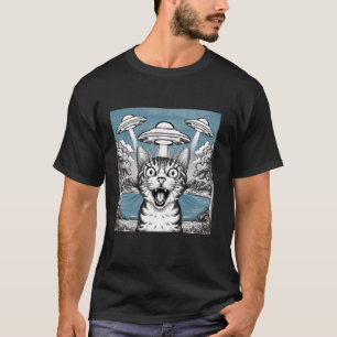 Katzen-Selfie mit Alien-UFO Lustige Katzen-Geschen T-Shirt