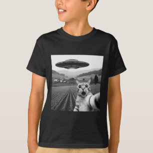 Katzen-Selfie mit Alien-Ufo Lustige Katzen-Geschen T-Shirt