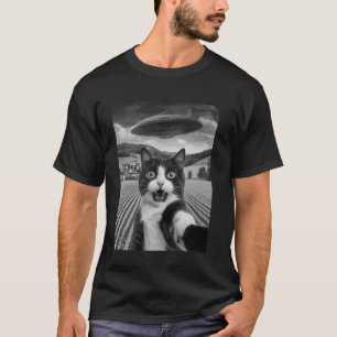 Katzen-Selfie mit Alien-UFO Lustige Katzen-Geschen T-Shirt