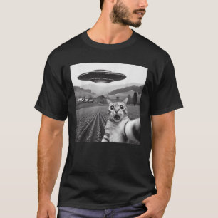 Katzen-Selfie mit Alien-UFO Lustige Katzen-Geschen T-Shirt