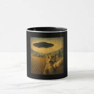 Katzen-Selfie mit Alien-UFO Lustige Katzen-Geschen Tasse