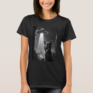 Katzen-Selfie mit Alien-UFO Lustige Männer Frauen T-Shirt