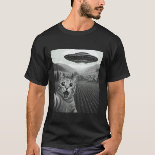 Katzen-Selfie mit Alien-UFO Lustiger Katzen-Humor- T-Shirt