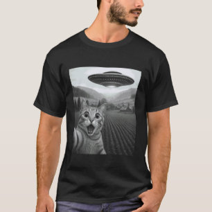 Katzen-Selfie mit Alien-UFO Lustiger Katzen-Humor- T-Shirt