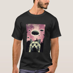 Katzen-Selfie mit Alien-UFO Lustiges Katzen-Männer T-Shirt