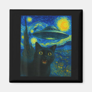 Katzen-Selfie mit Alien-Ufo-Nacht Van Gogh Männer Magnet