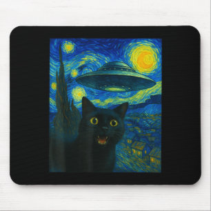 Katzen-Selfie mit Alien-Ufo-Nacht Van Gogh Männer Mousepad