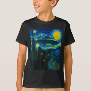 Katzen-Selfie mit Alien-Ufo-Nacht Van Gogh Männer T-Shirt