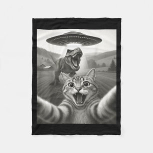 Katzen-Selfie mit Alien-Ufo und T-Rex-Dinosaurier- Fleecedecke