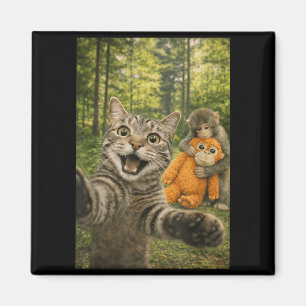 Katzen-Selfie mit Baby-Affen Lustiges Foto Tier Magnet