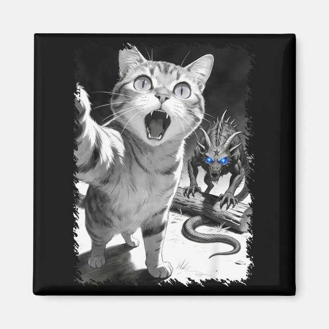 Katzen-Selfie mit Chupacabra lustiges Kryptid-Meme Magnet (Vorne)