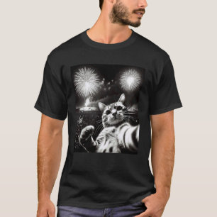Katzen-Selfie mit Feuerwerk Lustige Katze für Männ T-Shirt