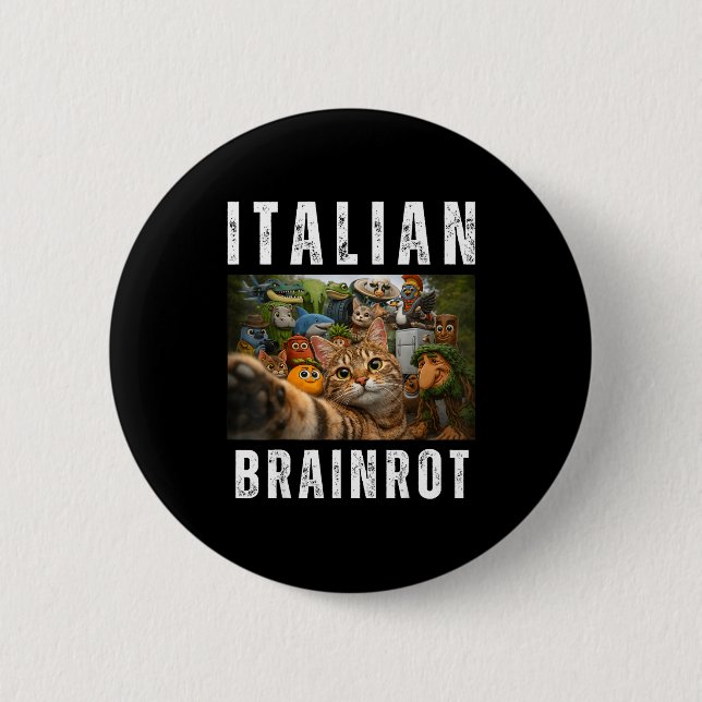 Katzen-Selfie mit lustigem italienischem Brainrot- Button (Vorderseite)