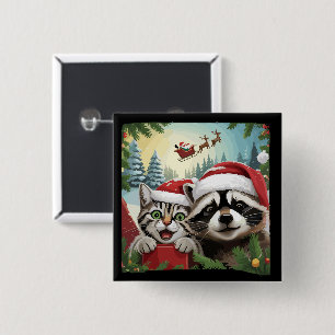 Katzen-Selfie mit Santas Schlitten seltsamer Wasch Button