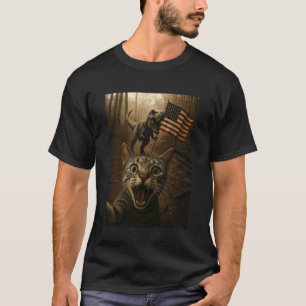 Katzen-Selfie mit Trex-Dinosaurier USA-Flagge Patr T-Shirt