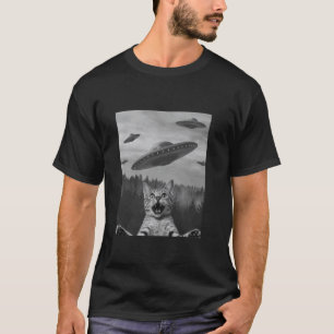 Katzen-Selfie mit UFO Lustige Katze T-Shirt