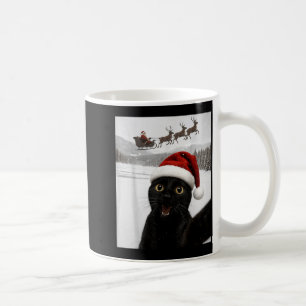 Katzen-Selfie mit Weihnachtsmann Lustige schwarze Kaffeetasse