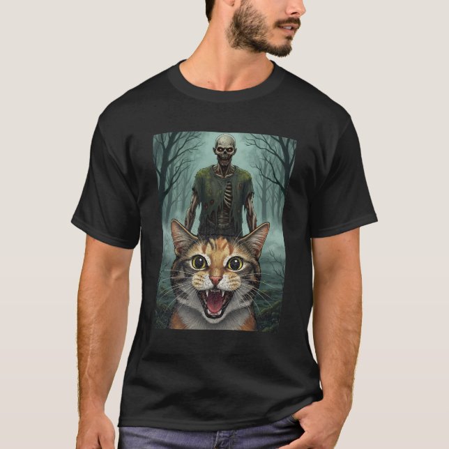 Katzen-Selfie mit Zombie T-Shirt (Vorderseite)
