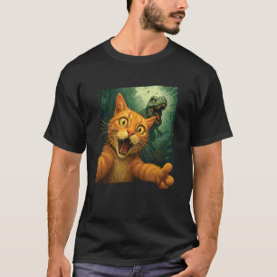 Katzen-Selfie T-Rex-Verfolgungsjagd Lustiges Dinos T-Shirt